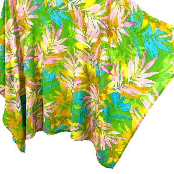 Belle by Kim Gravel Sz Medium Tropical Beach Kimono Style Green Blouse Shirt Top - Picture 5 of 8
